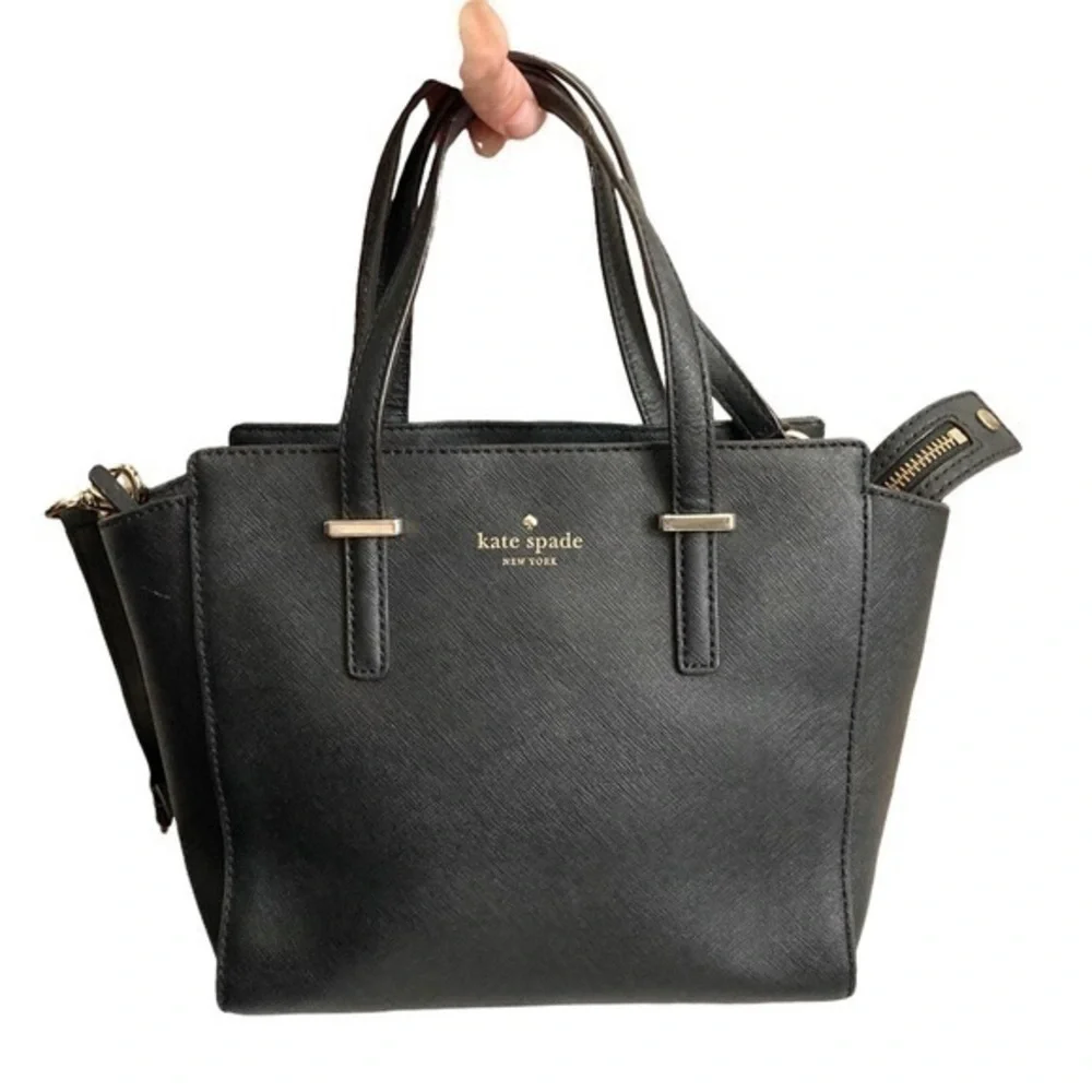 Kate spade black saffiano leather two way tote crossbody bag